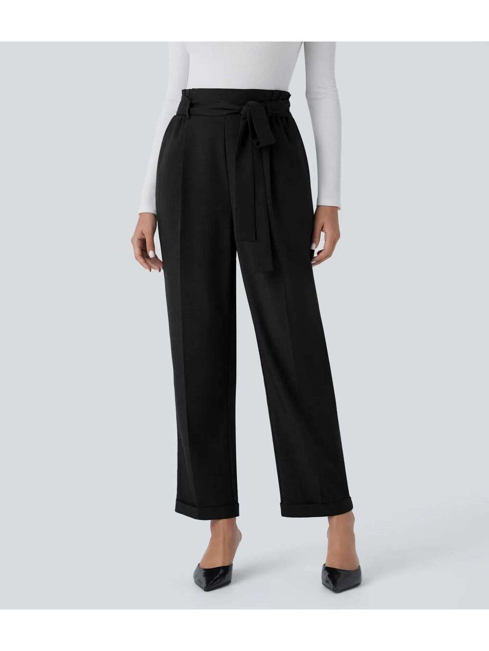 Halara High Waisted Belted Pocket Straight Leg Work Pants Black Size Large - Picture 6 of 9
